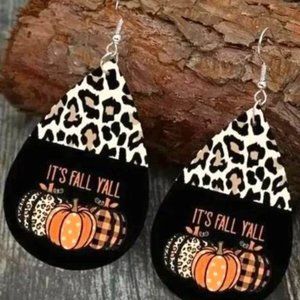 NEW 1 Pair Teardrop Fall Autumn Pumpkin & Leopard Pattern Dangle Hook Earrings